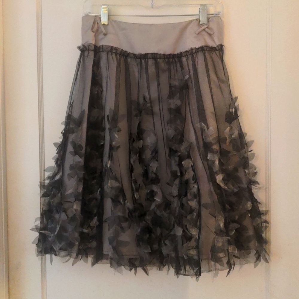 Flirty, edgy "Black Swan" skirt, size 6, with applique petals